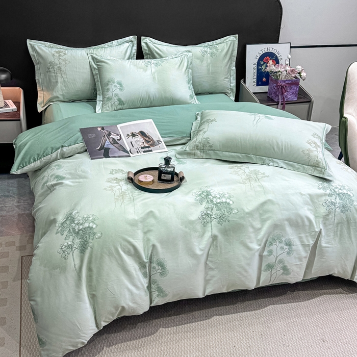 91家纺网 家纺一手货源 找家纺 红日子纺织品 2025新款50s全棉纯棉印花四件套 丛林秘境-绿