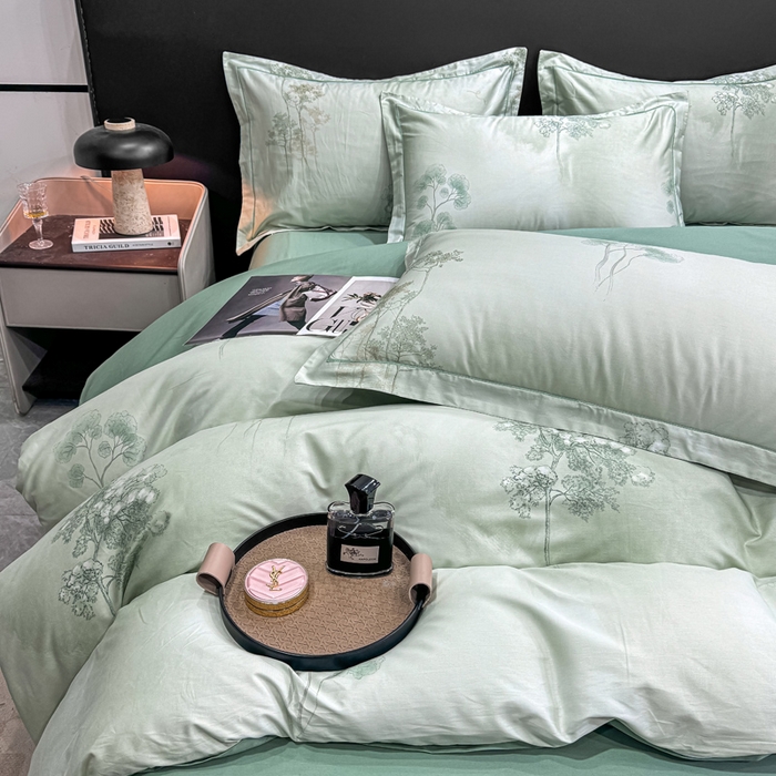 91家纺网 家纺一手货源 找家纺 红日子纺织品 2025新款50s全棉纯棉印花四件套 丛林秘境-绿