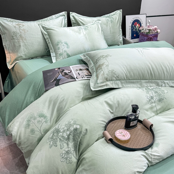 91家纺网 家纺一手货源 找家纺 红日子纺织品 2025新款50s全棉纯棉印花四件套 丛林秘境-绿