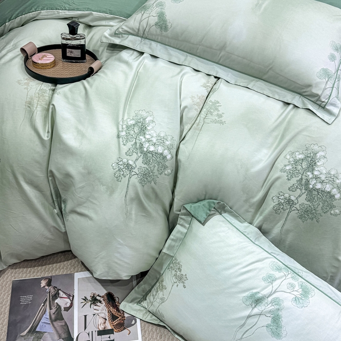 91家纺网 家纺一手货源 找家纺 红日子纺织品 2025新款50s全棉纯棉印花四件套 丛林秘境-绿