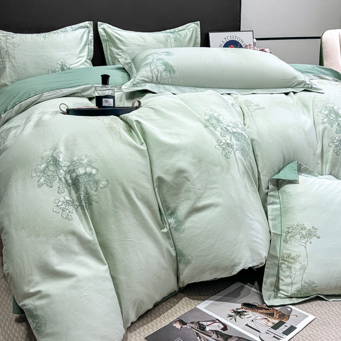 91家纺网 家纺一手货源 找家纺 红日子纺织品 2025新款50s全棉纯棉印花四件套 丛林秘境-绿