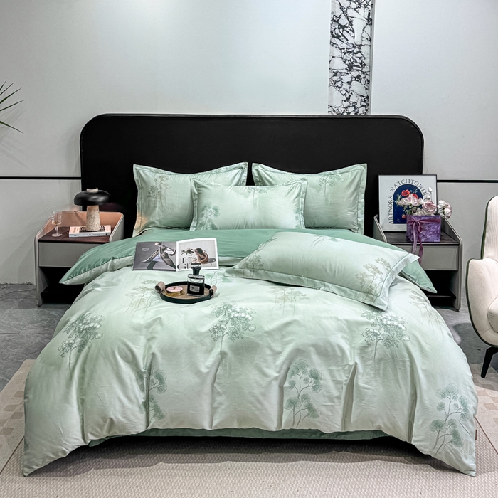 91家纺网 家纺一手货源 找家纺 红日子纺织品 2025新款50s全棉纯棉印花四件套 丛林秘境-绿