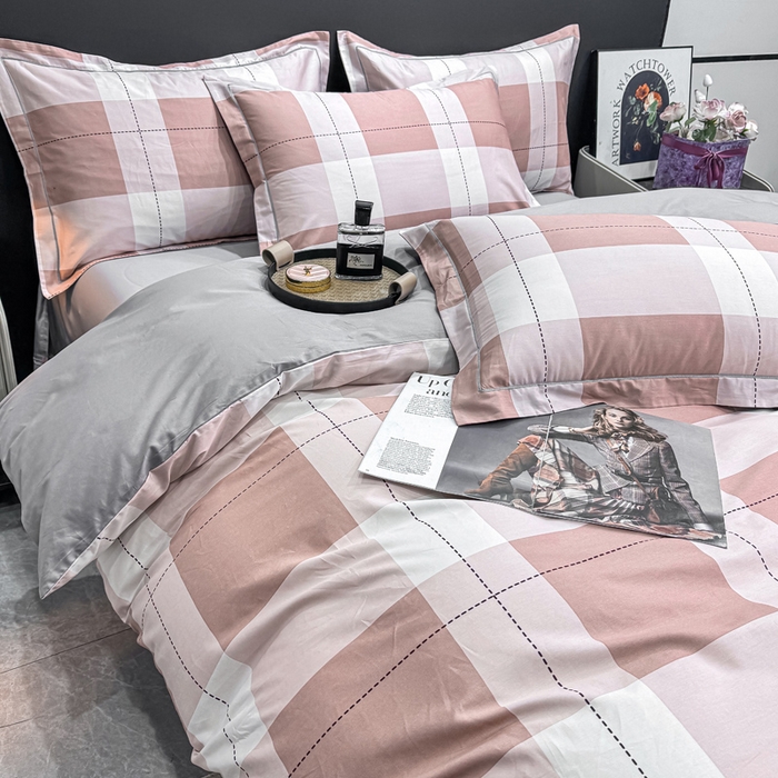 91家纺网 家纺一手货源 找家纺 红日子纺织品 2025新款50s全棉纯棉印花四件套 定格-粉