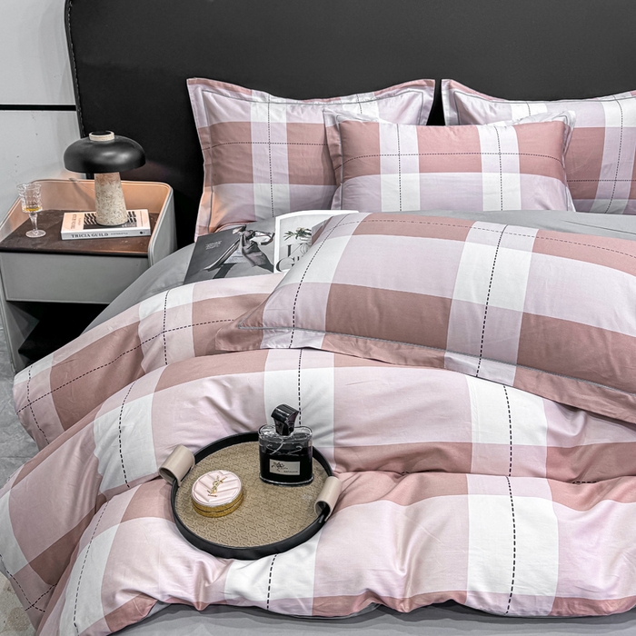 91家纺网 家纺一手货源 找家纺 红日子纺织品 2025新款50s全棉纯棉印花四件套 定格-粉