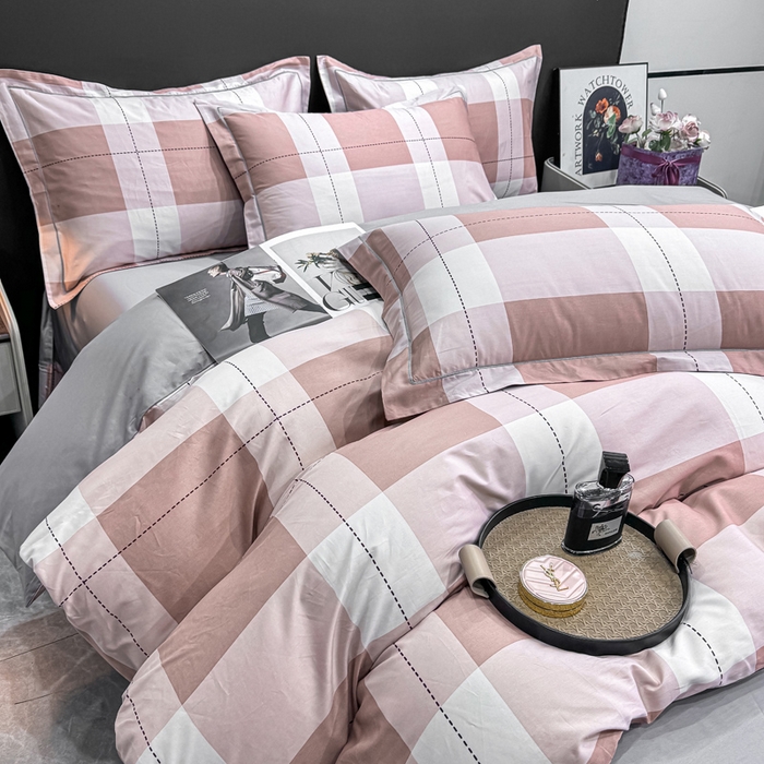 91家纺网 家纺一手货源 找家纺 红日子纺织品 2025新款50s全棉纯棉印花四件套 定格-粉