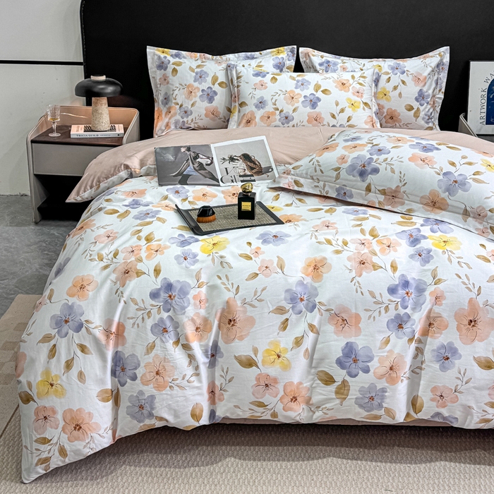 红日子纺织品 2025新款50s全棉纯棉印花四件套 渡着秋-蓝