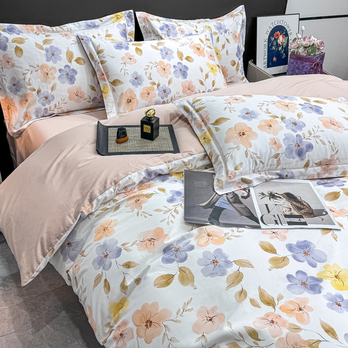 91家纺网 家纺一手货源 找家纺 红日子纺织品 2025新款50s全棉纯棉印花四件套 渡着秋-蓝