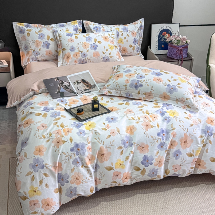 91家纺网 家纺一手货源 找家纺 红日子纺织品 2025新款50s全棉纯棉印花四件套 渡着秋-蓝