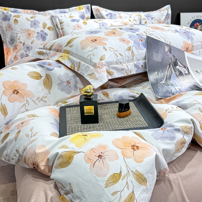 91家纺网 家纺一手货源 找家纺 红日子纺织品 2025新款50s全棉纯棉印花四件套 渡着秋-蓝