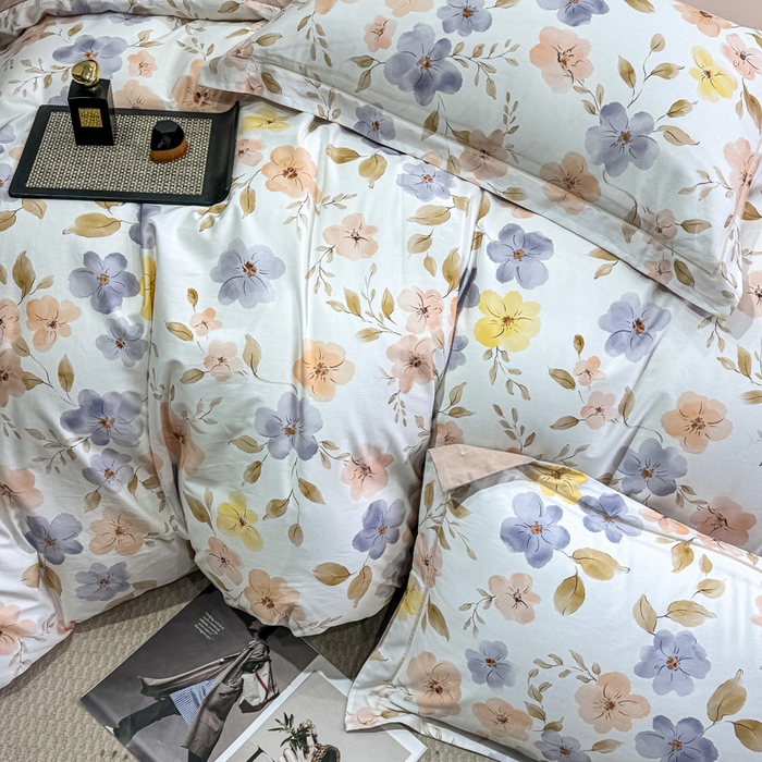 91家纺网 家纺一手货源 找家纺 红日子纺织品 2025新款50s全棉纯棉印花四件套 渡着秋-蓝