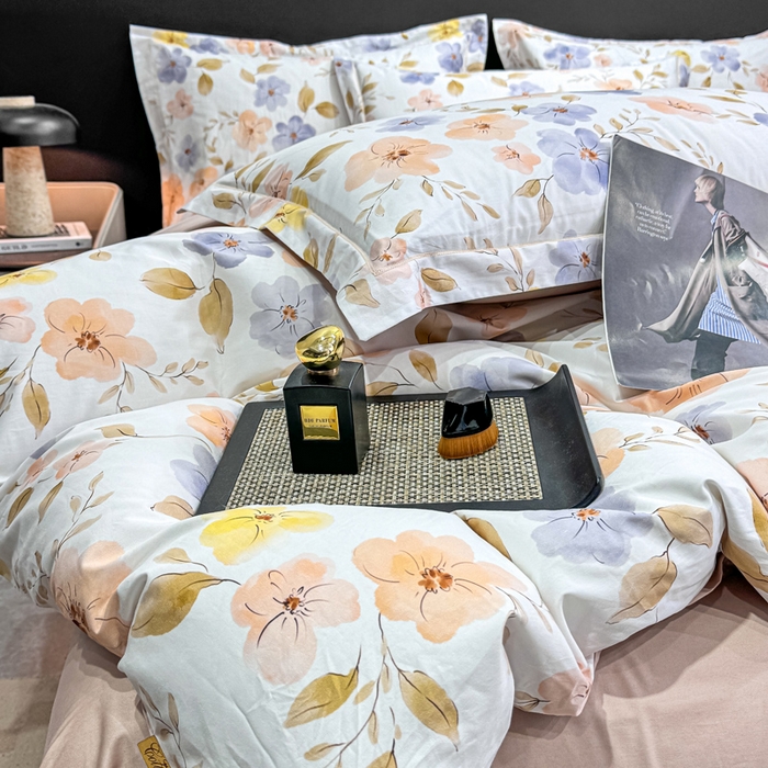 91家纺网 家纺一手货源 找家纺 红日子纺织品 2025新款50s全棉纯棉印花四件套 渡着秋-蓝