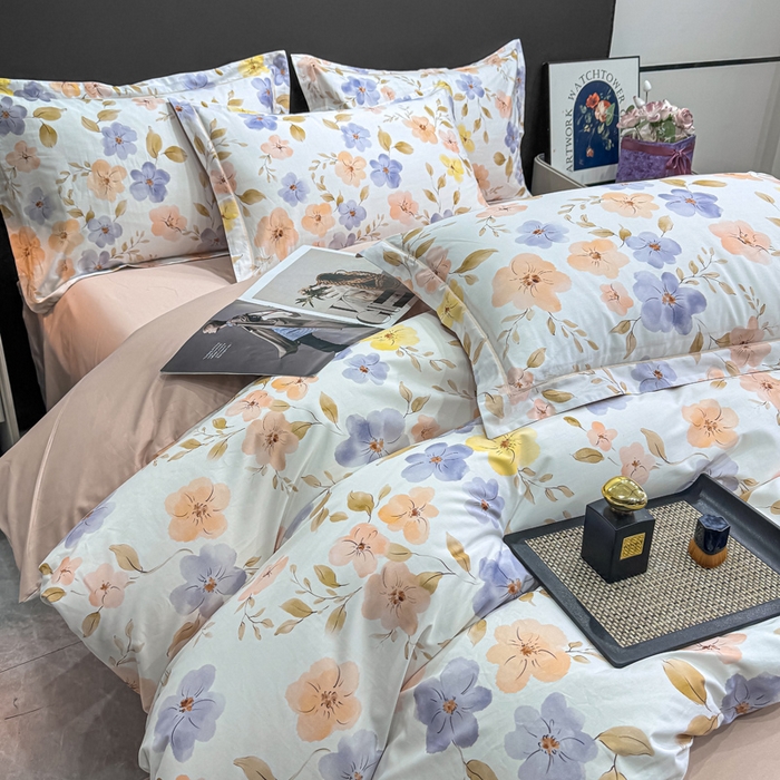 91家纺网 家纺一手货源 找家纺 红日子纺织品 2025新款50s全棉纯棉印花四件套 渡着秋-蓝