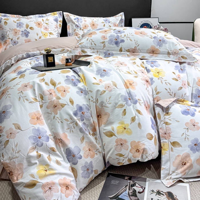 91家纺网 家纺一手货源 找家纺 红日子纺织品 2025新款50s全棉纯棉印花四件套 渡着秋-蓝