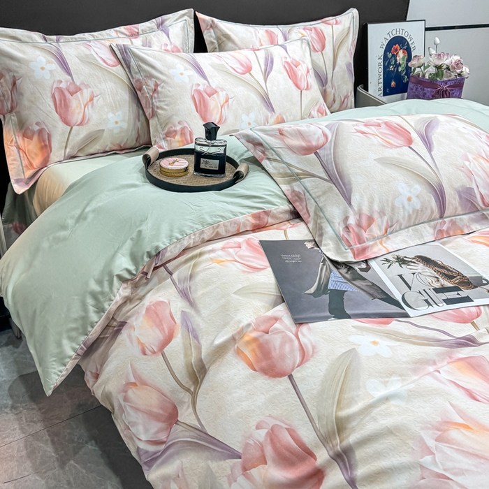 91家纺网 家纺一手货源 找家纺 红日子纺织品 2025新款50s全棉纯棉印花四件套 繁花