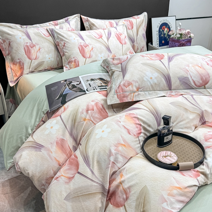 91家纺网 家纺一手货源 找家纺 红日子纺织品 2025新款50s全棉纯棉印花四件套 繁花