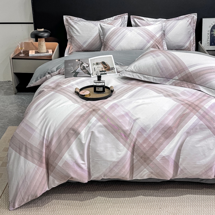 红日子纺织品 2025新款50s全棉纯棉印花四件套 格珊-粉