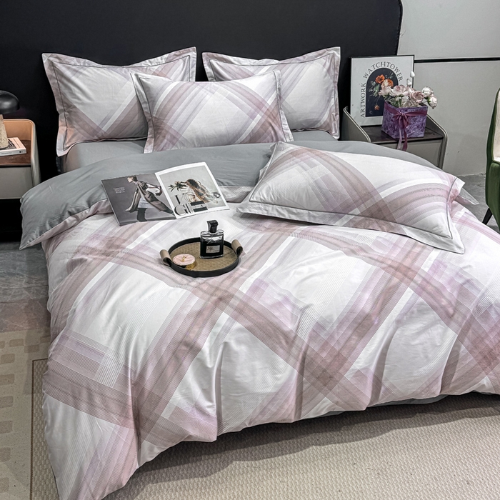 91家纺网 家纺一手货源 找家纺 红日子纺织品 2025新款50s全棉纯棉印花四件套 格珊-粉