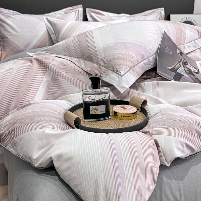 91家纺网 家纺一手货源 找家纺 红日子纺织品 2025新款50s全棉纯棉印花四件套 格珊-粉