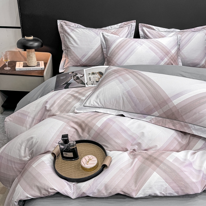 91家纺网 家纺一手货源 找家纺 红日子纺织品 2025新款50s全棉纯棉印花四件套 格珊-粉