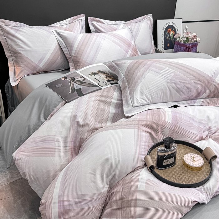 91家纺网 家纺一手货源 找家纺 红日子纺织品 2025新款50s全棉纯棉印花四件套 格珊-粉