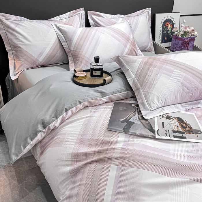 91家纺网 家纺一手货源 找家纺 红日子纺织品 2025新款50s全棉纯棉印花四件套 格珊-粉