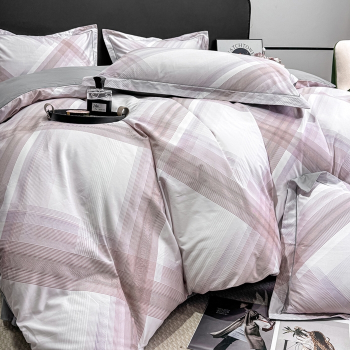 91家纺网 家纺一手货源 找家纺 红日子纺织品 2025新款50s全棉纯棉印花四件套 格珊-粉