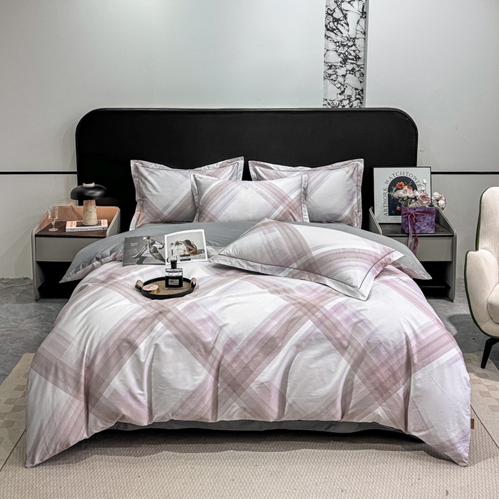 91家纺网 家纺一手货源 找家纺 红日子纺织品 2025新款50s全棉纯棉印花四件套 格珊-粉