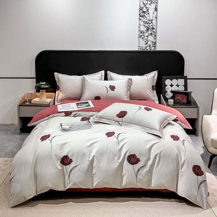 91家纺网 家纺一手货源 找家纺 红日子纺织品 2025新款50s全棉纯棉印花四件套 红玫瑰