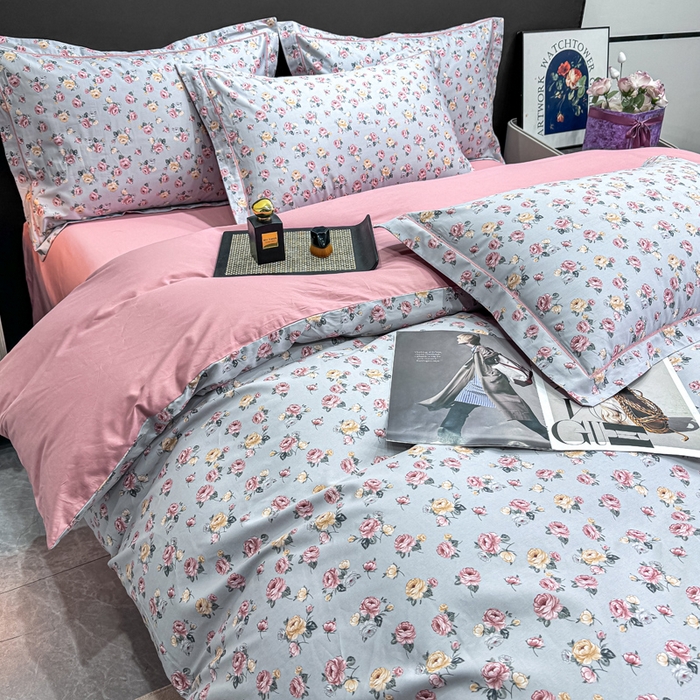 91家纺网 家纺一手货源 找家纺 红日子纺织品 2025新款50s全棉纯棉印花四件套 花念安-咖