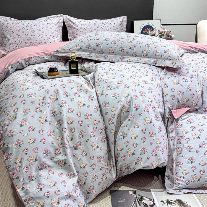 91家纺网 家纺一手货源 找家纺 红日子纺织品 2025新款50s全棉纯棉印花四件套 花念安-咖