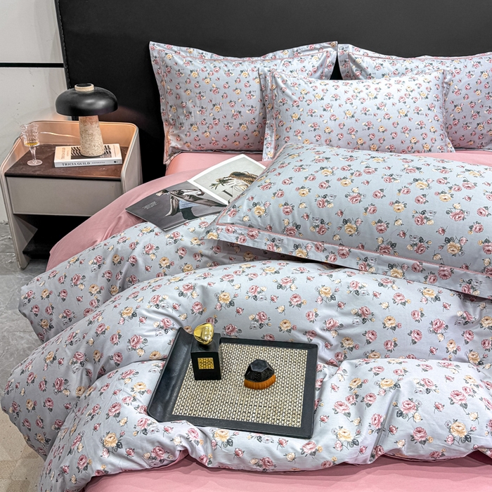 91家纺网 家纺一手货源 找家纺 红日子纺织品 2025新款50s全棉纯棉印花四件套 花念安-咖