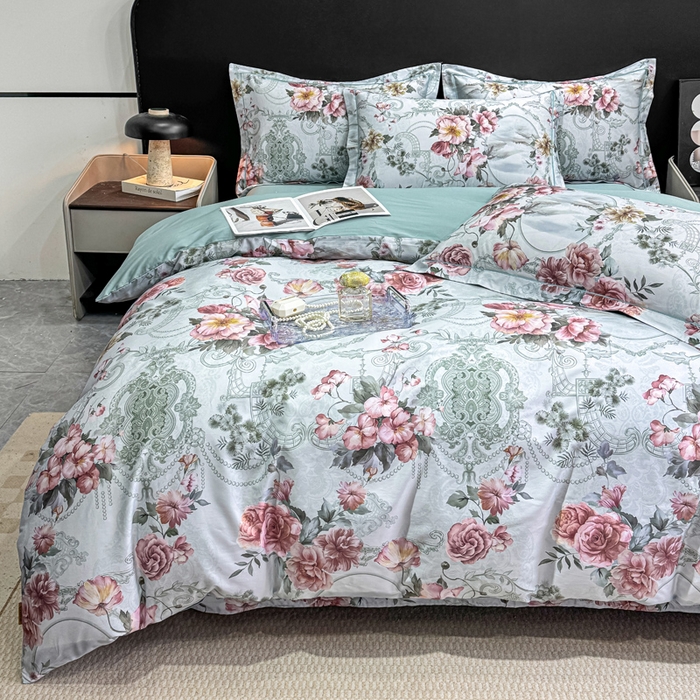 红日子纺织品 2025新款50s全棉纯棉印花四件套 罗莉莎-绿