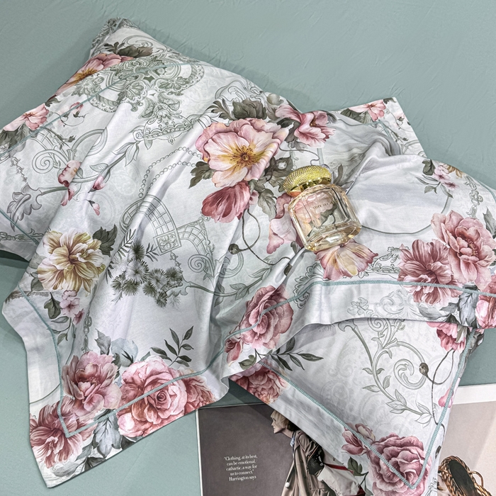 91家纺网 家纺一手货源 找家纺 红日子纺织品 2025新款50s全棉纯棉印花四件套 罗莉莎-绿