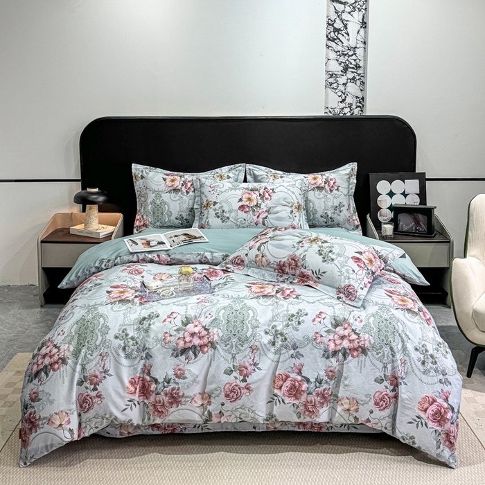 91家纺网 家纺一手货源 找家纺 红日子纺织品 2025新款50s全棉纯棉印花四件套 罗莉莎-绿