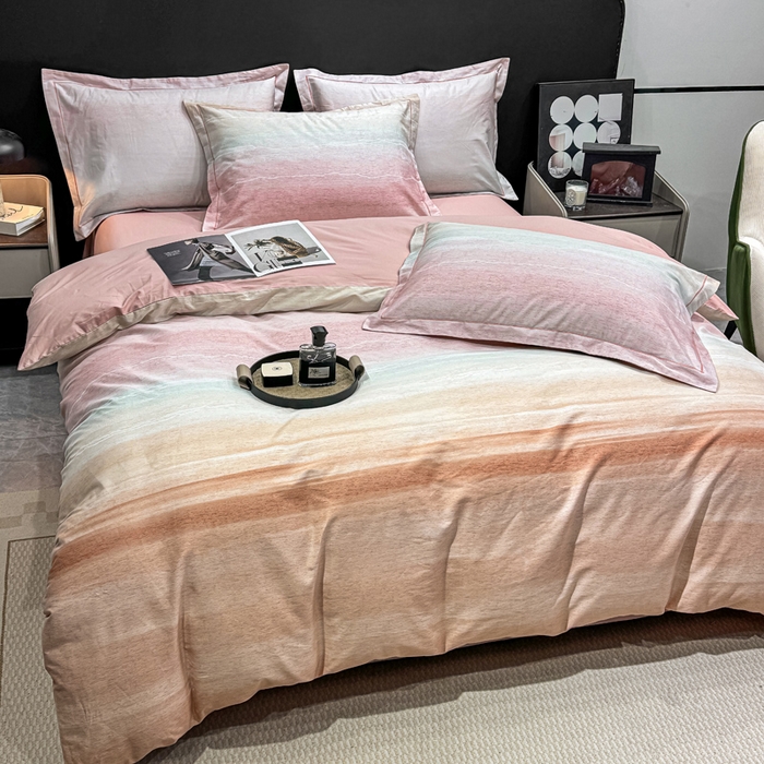 91家纺网 家纺一手货源 找家纺 红日子纺织品 2025新款50s全棉纯棉印花四件套 曼意-粉