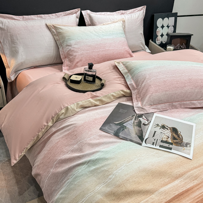 91家纺网 家纺一手货源 找家纺 红日子纺织品 2025新款50s全棉纯棉印花四件套 曼意-粉