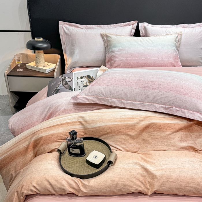 91家纺网 家纺一手货源 找家纺 红日子纺织品 2025新款50s全棉纯棉印花四件套 曼意-粉