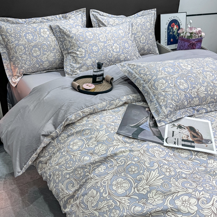 91家纺网 家纺一手货源 找家纺 红日子纺织品 2025新款50s全棉纯棉印花四件套 梦若繁星-蓝