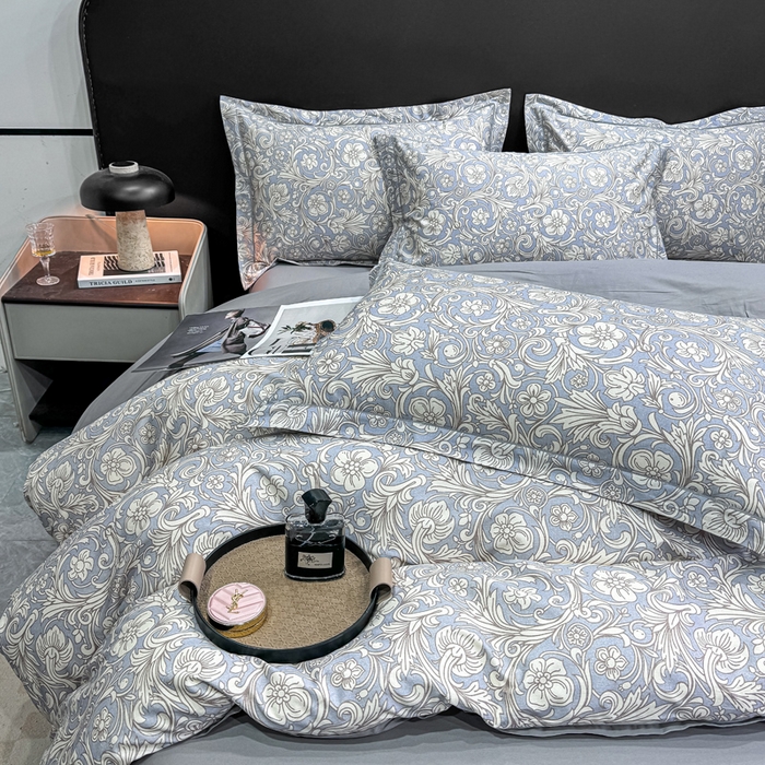 91家纺网 家纺一手货源 找家纺 红日子纺织品 2025新款50s全棉纯棉印花四件套 梦若繁星-蓝