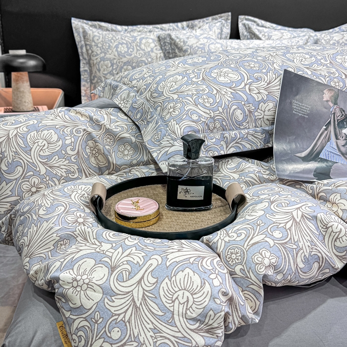 91家纺网 家纺一手货源 找家纺 红日子纺织品 2025新款50s全棉纯棉印花四件套 梦若繁星-蓝