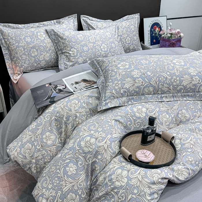 91家纺网 家纺一手货源 找家纺 红日子纺织品 2025新款50s全棉纯棉印花四件套 梦若繁星-蓝