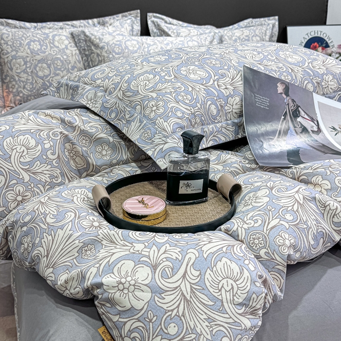 91家纺网 家纺一手货源 找家纺 红日子纺织品 2025新款50s全棉纯棉印花四件套 梦若繁星-蓝