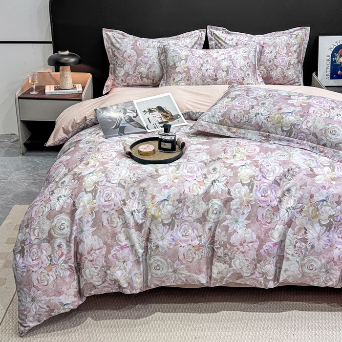 红日子纺织品 2025新款50s全棉纯棉印花四件套 陌上繁花-粉