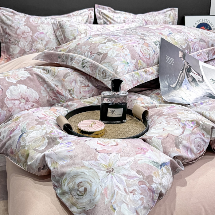 91家纺网 家纺一手货源 找家纺 红日子纺织品 2025新款50s全棉纯棉印花四件套 陌上繁花-粉