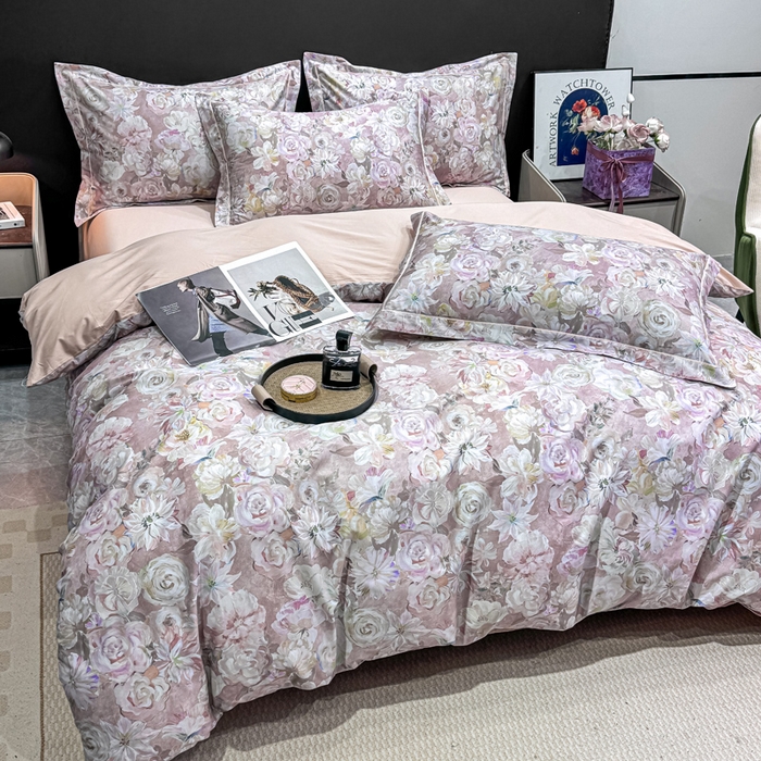 91家纺网 家纺一手货源 找家纺 红日子纺织品 2025新款50s全棉纯棉印花四件套 陌上繁花-粉