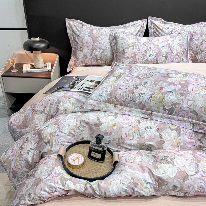 91家纺网 家纺一手货源 找家纺 红日子纺织品 2025新款50s全棉纯棉印花四件套 陌上繁花-粉