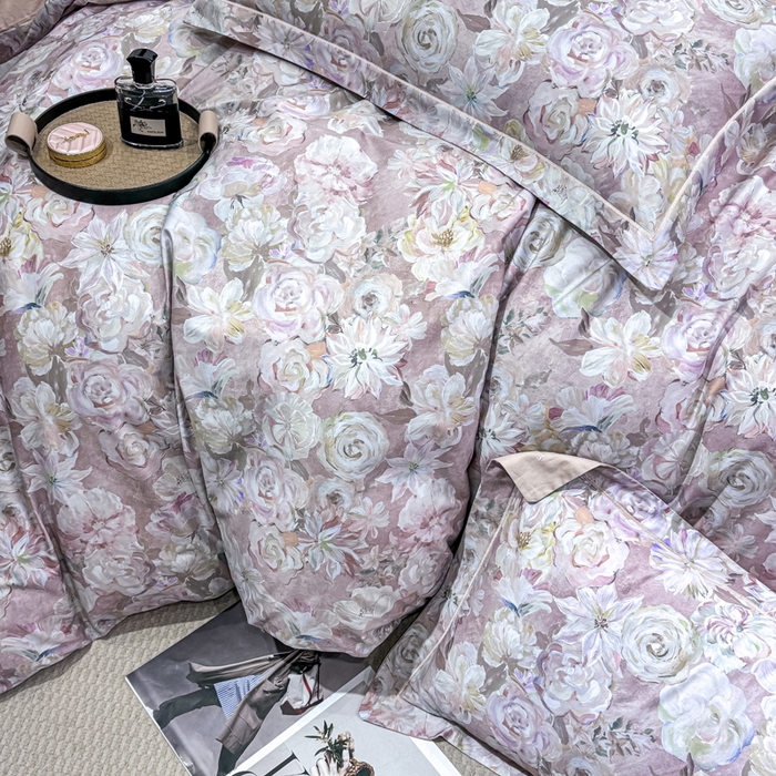 91家纺网 家纺一手货源 找家纺 红日子纺织品 2025新款50s全棉纯棉印花四件套 陌上繁花-粉