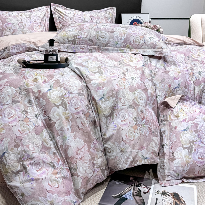 91家纺网 家纺一手货源 找家纺 红日子纺织品 2025新款50s全棉纯棉印花四件套 陌上繁花-粉