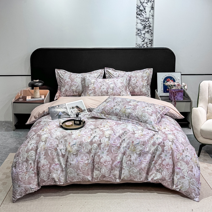 91家纺网 家纺一手货源 找家纺 红日子纺织品 2025新款50s全棉纯棉印花四件套 陌上繁花-粉