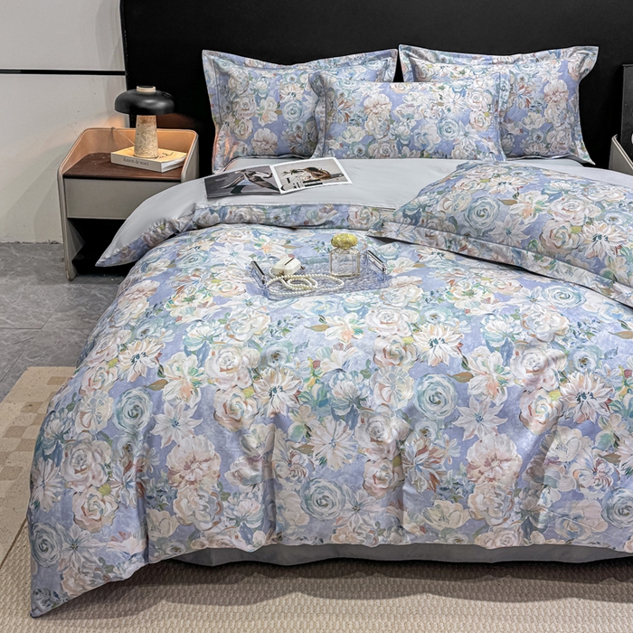 红日子纺织品 2025新款50s全棉纯棉印花四件套 陌上繁花-兰